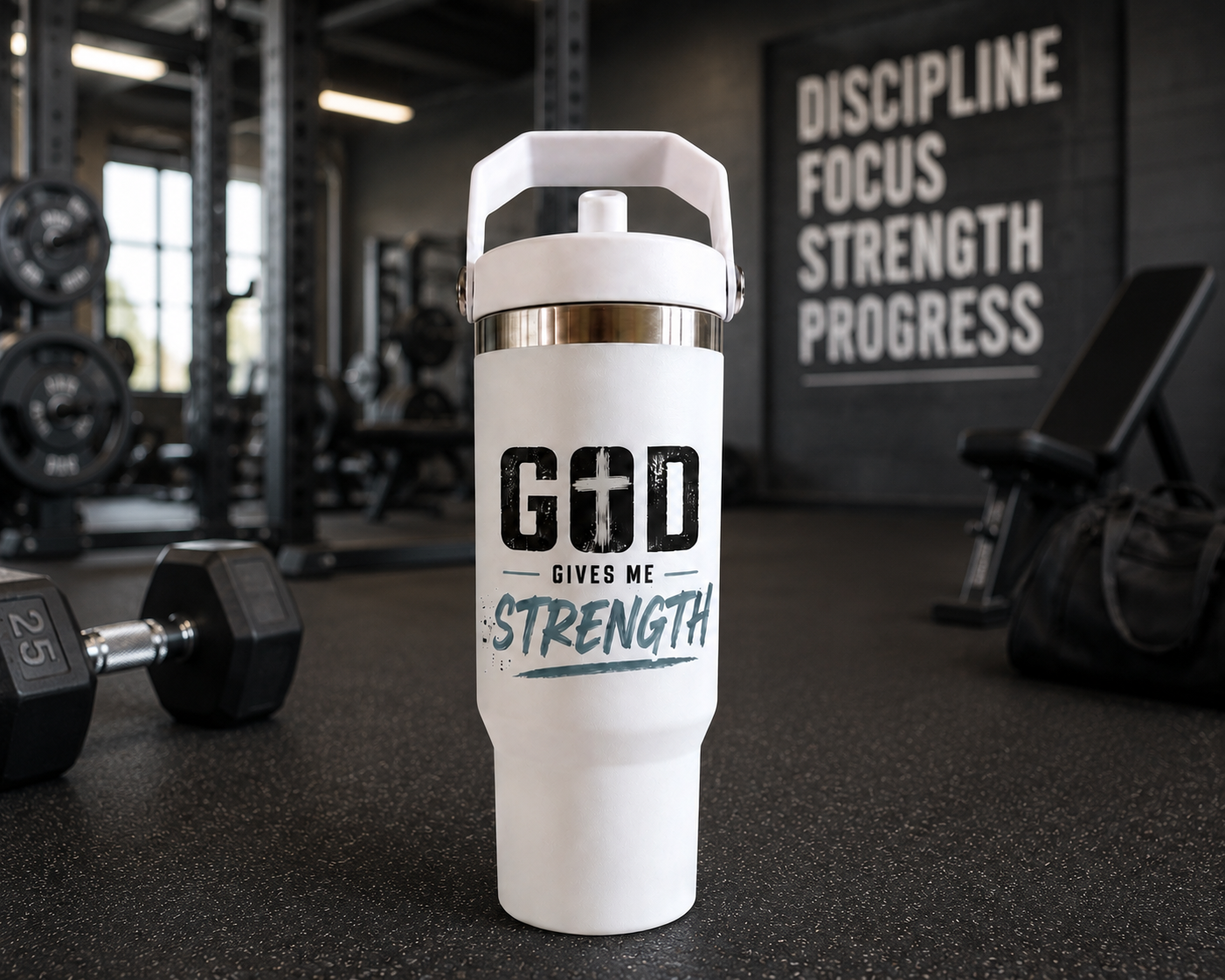 God Gives Me Strength tumbler front
